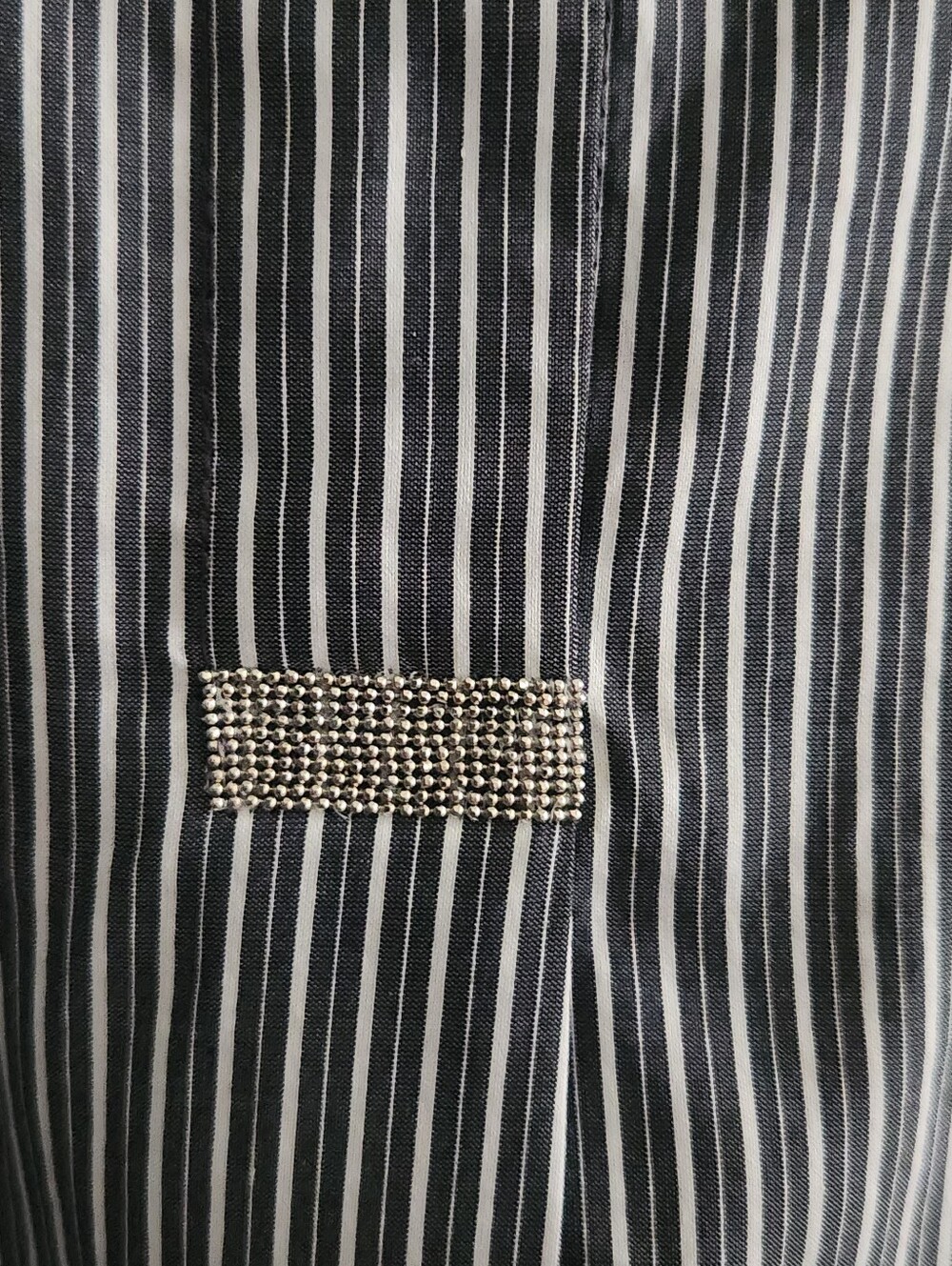 Lafayette 148 New York Striped Popover Monili Bead Trim Navy White Size Small - Picture 4 of 10